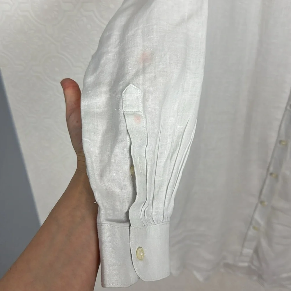 Trovata Birds of Paradis 100% Linen Tunic Dress Button Up Pockets White Shirt - Picture 4 of 11